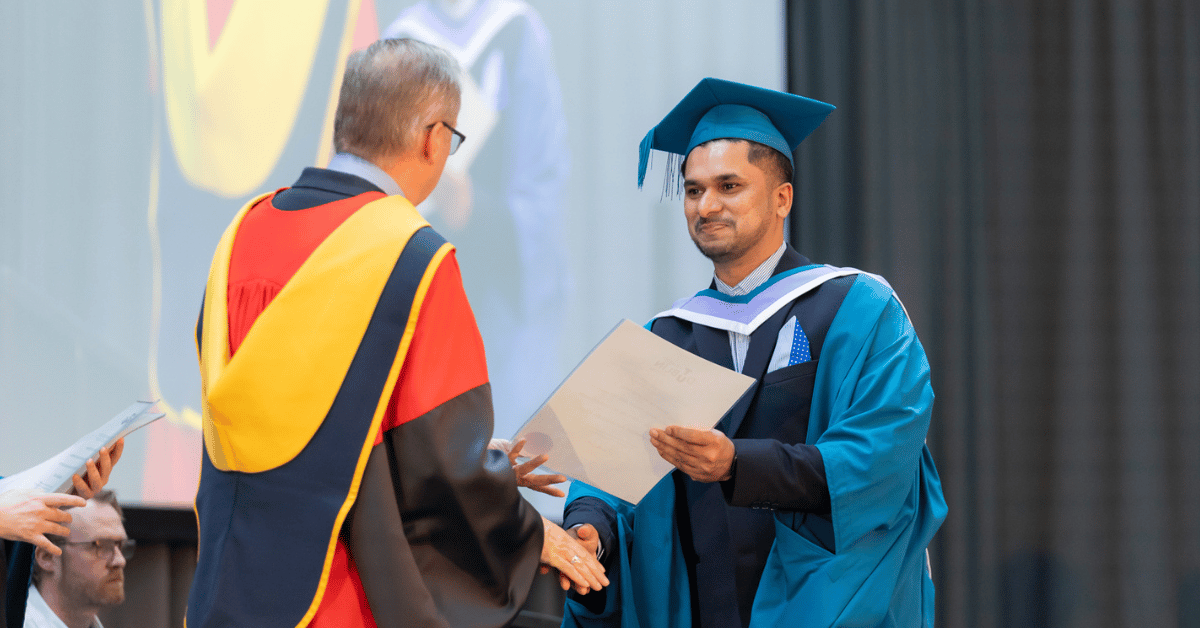 Mohammed Azharuddin Khan receiving MSc in Leadership degree